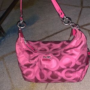 Coach Signature Pink Zipper Hobo Shoulder Bag with strap